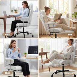 NESTLUNE Big Tall Office Chair Heavy Duty Executive Desk in White - Size: 100 cm x 15 cm - thumbnail 6