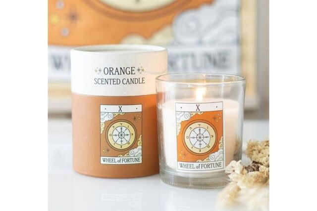 KDMD The Wheel of Fortune Vintage Tarot Orange Candle in White - image 1