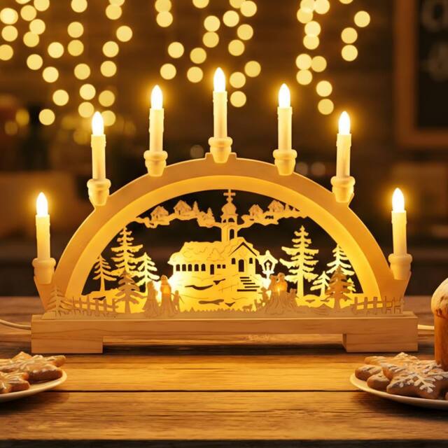 Globrite Christmas Candle Bridge with 10 LED Lights Battery Operated Home Decor - image 1