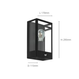Eglo Alamonte Metal IP44 Outdoor Wall Light With Sensor in Black - thumbnail 3