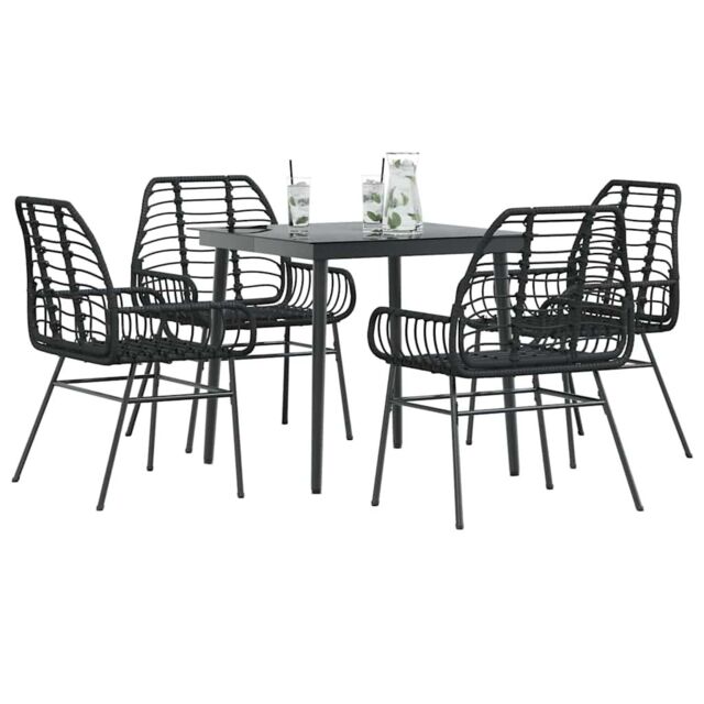 Berkfield Home 5 Piece Garden Dining Set Black Poly Rattan Glass - image 1