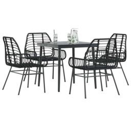 Berkfield Home 5 Piece Garden Dining Set Black Poly Rattan Glass - thumbnail 1