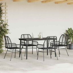 Berkfield Home 5 Piece Garden Dining Set Black Poly Rattan Glass - thumbnail 3
