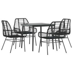 Berkfield Home 5 Piece Garden Dining Set Black Poly Rattan Glass - thumbnail 2
