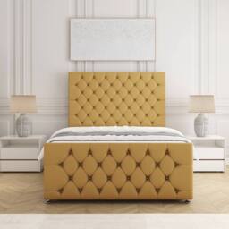 "BSSPOKE Maya Plush Velvet Divan Bed 54""Headboard & 2Drawers Footend &Mattress in Mustard - Size: King" - thumbnail 2