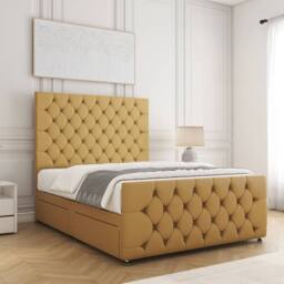 "BSSPOKE Maya Plush Velvet Divan Bed 54""Headboard & 2Drawers Footend &Mattress in Mustard - Size: King" - thumbnail 3