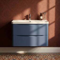 Balterley Arch Bathroom Wall Hung 2 Drawer Vanity, Ceramic Basin, Blue, 800mm in Blue - thumbnail 6