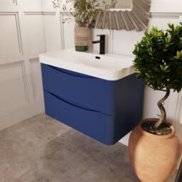 Balterley Arch Bathroom Wall Hung 2 Drawer Vanity, Ceramic Basin, Blue, 800mm in Blue - thumbnail 4