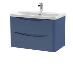 Balterley Arch Bathroom Wall Hung 2 Drawer Vanity, Ceramic Basin, Blue, 800mm in Blue