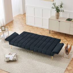 BTM Folding Sofa Bed Convertible Velvet Sleeper Sofa with Support Legs in Navy - thumbnail 6