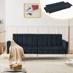 BTM Folding Sofa Bed Convertible Velvet Sleeper Sofa with Support Legs in Navy - thumbnail 2