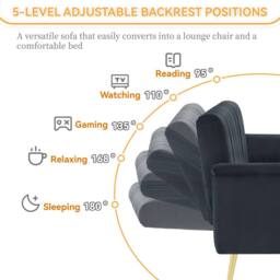 BTM Folding Sofa Bed Convertible Velvet Sleeper Sofa with Support Legs in Navy - thumbnail 9