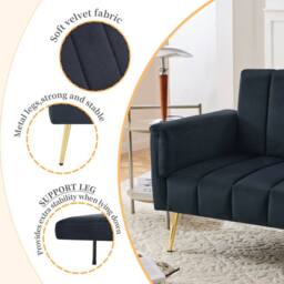 BTM Folding Sofa Bed Convertible Velvet Sleeper Sofa with Support Legs in Navy - thumbnail 8