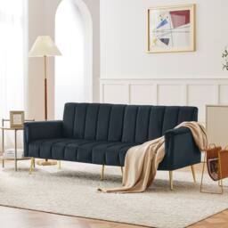 BTM Folding Sofa Bed Convertible Velvet Sleeper Sofa with Support Legs in Navy - thumbnail 5