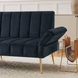 BTM Folding Sofa Bed Convertible Velvet Sleeper Sofa with Support Legs in Navy - thumbnail 7
