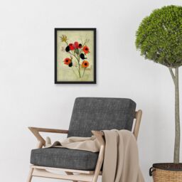 Artery8 Poppy Flowers Colourful Floral Abstract Artwork Framed Wall Art Print A4 in Black - thumbnail 2
