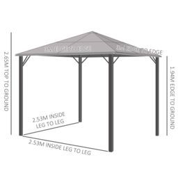 OUTSUNNY Polycarbonate Hardtop Gazebo with Aluminium Frame & Curtains in Dark Grey - thumbnail 3