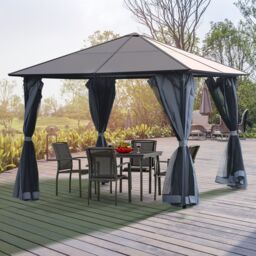 OUTSUNNY Polycarbonate Hardtop Gazebo with Aluminium Frame & Curtains in Dark Grey - thumbnail 1