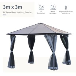 OUTSUNNY Polycarbonate Hardtop Gazebo with Aluminium Frame & Curtains in Dark Grey - thumbnail 4