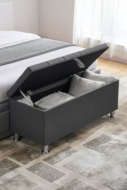 Home Discount Vida Designs Valencia Storage Ottoman Velvet Fabric UKFR Furniture in Dark Grey - image 1
