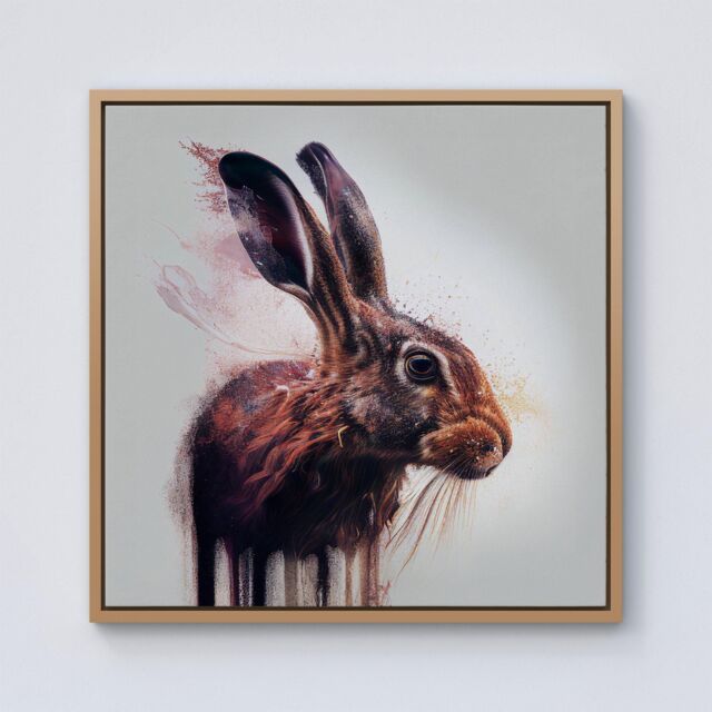 Warren Reed - Designer Hare Face Splashart Framed Canvas in Light Brown - Size: w40 inch x h40 inch - image 1