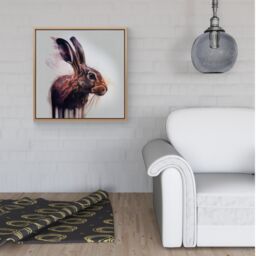 Warren Reed - Designer Hare Face Splashart Framed Canvas in Light Brown - Size: w40 inch x h40 inch - thumbnail 2