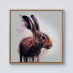 Warren Reed - Designer Hare Face Splashart Framed Canvas in Light Brown - Size: w40 inch x h40 inch - thumbnail 1