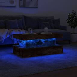Berkfield Home Coffee Table with LED Lights Smoked Oak 90x50x40 cm in Brown - Size: 90 x 50 x 40 cm - thumbnail 5