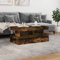Berkfield Home Coffee Table with LED Lights Smoked Oak 90x50x40 cm in Brown - Size: 90 x 50 x 40 cm - thumbnail 4