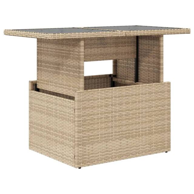 Berkfield Home Garden Table with Glass Top Beige 100x55x73 cm Poly Rattan - Size: 100 x 55 x 73 cm - image 1
