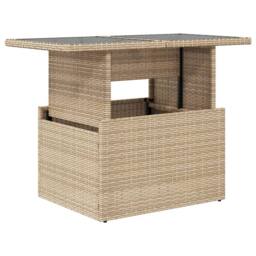 Berkfield Home Garden Table with Glass Top Beige 100x55x73 cm Poly Rattan - Size: 100 x 55 x 73 cm - thumbnail 1