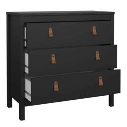 Wyld Haus Wildberry Matt Black 3 Drawer Chest with Leather Strap Handles - thumbnail 6