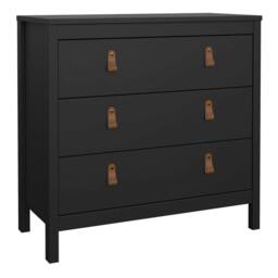 Wyld Haus Wildberry Matt Black 3 Drawer Chest with Leather Strap Handles - thumbnail 2