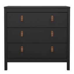 Wyld Haus Wildberry Matt Black 3 Drawer Chest with Leather Strap Handles - thumbnail 3