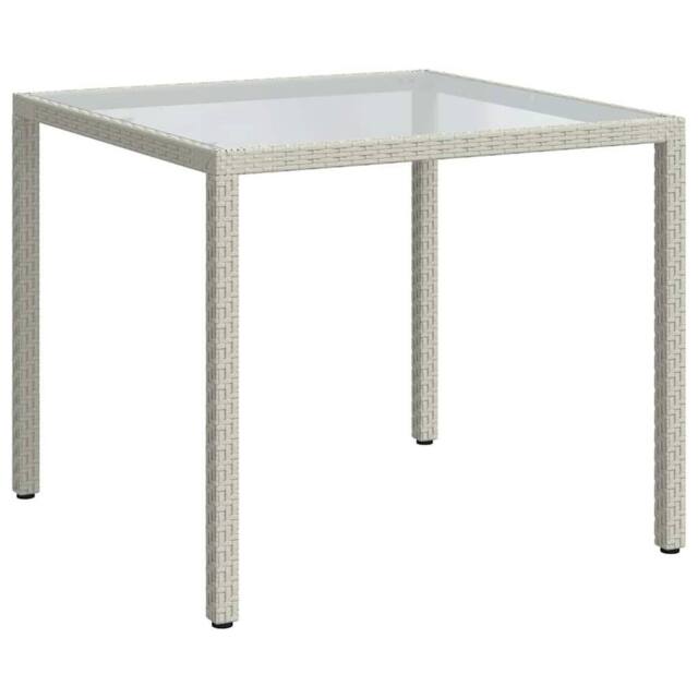 Berkfield Home Garden Table 90x90x75 cm Tempered Glass & Poly Rattan White - Size: 90 x 90 x 75 cm - image 1