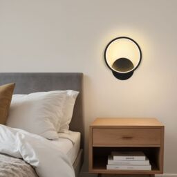 Pheashine Modern Black Round LED Wall Light, 12W 3000K Warm Light Sconce, 23cm - thumbnail 5