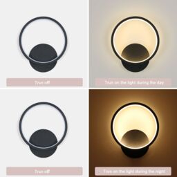 Pheashine Modern Black Round LED Wall Light, 12W 3000K Warm Light Sconce, 23cm - thumbnail 4