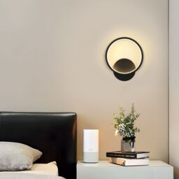 Pheashine Modern Black Round LED Wall Light, 12W 3000K Warm Light Sconce, 23cm - thumbnail 2