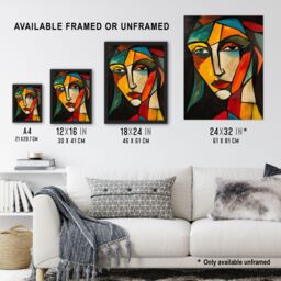 Artery8 Woman Portrait Stained Glass Cubism Colourful Framed Art Print - Size: A4 - thumbnail 3