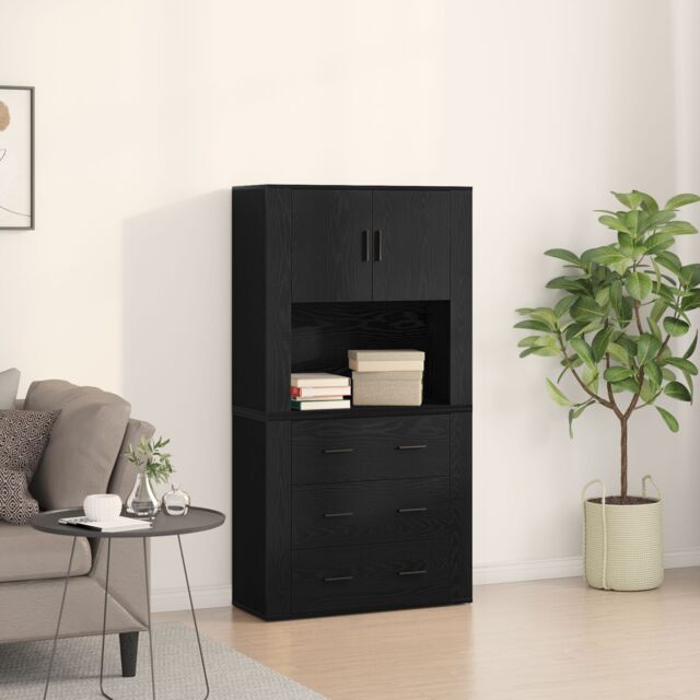 Berkfield Home Highboard Black Oak 80x33x150 cm Engineered Wood - Size: 80 x 33 x 150 cm - image 1
