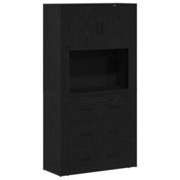 Berkfield Home Highboard Black Oak 80x33x150 cm Engineered Wood - Size: 80 x 33 x 150 cm - thumbnail 2