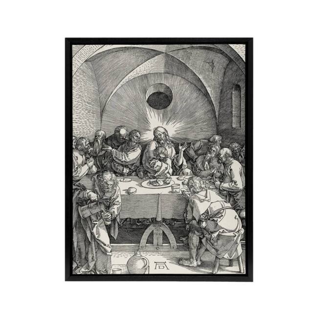 "Artery8 Great Passion The Last Supper Albrecht Durer Framed Canvas Wall Art in Grey - Size: W12"" x H16""" - image 1