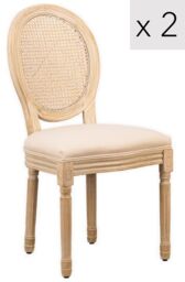 Nordlys Set of 2 Classic Dining Room Chairs with Cane Rattan Fabric in Beige