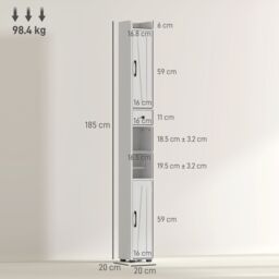 HOMCOM Tall Bathroom Storage Cabinet Slim Bathroom Cabinet with Drawer White - thumbnail 3