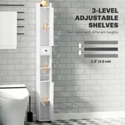HOMCOM Tall Bathroom Storage Cabinet Slim Bathroom Cabinet with Drawer White - thumbnail 6