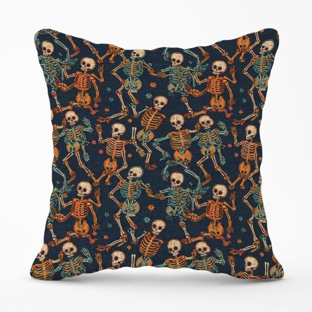 Warren Reed - Designer Dancing Skeletons Outdoor Cushion in Orange - Size: 60 cm x 60 cm - image 1