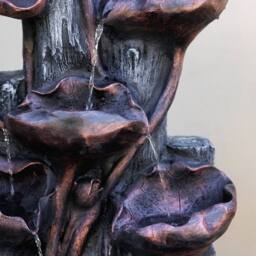 Primrose Solar Power Lily Pad Rock Cascade Water Feature With LED Bronze 76cm in Brown - thumbnail 4
