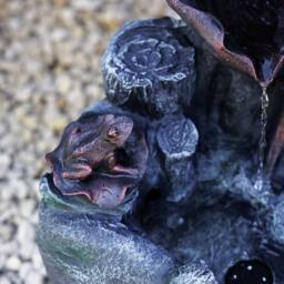 Primrose Solar Power Lily Pad Rock Cascade Water Feature With LED Bronze 76cm in Brown - thumbnail 2