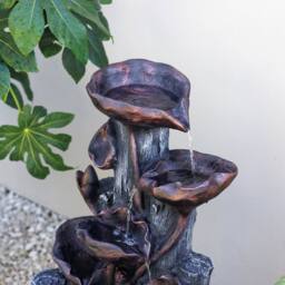 Primrose Solar Power Lily Pad Rock Cascade Water Feature With LED Bronze 76cm in Brown - thumbnail 5