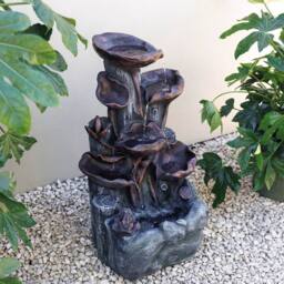 Primrose Solar Power Lily Pad Rock Cascade Water Feature With LED Bronze 76cm in Brown - thumbnail 3